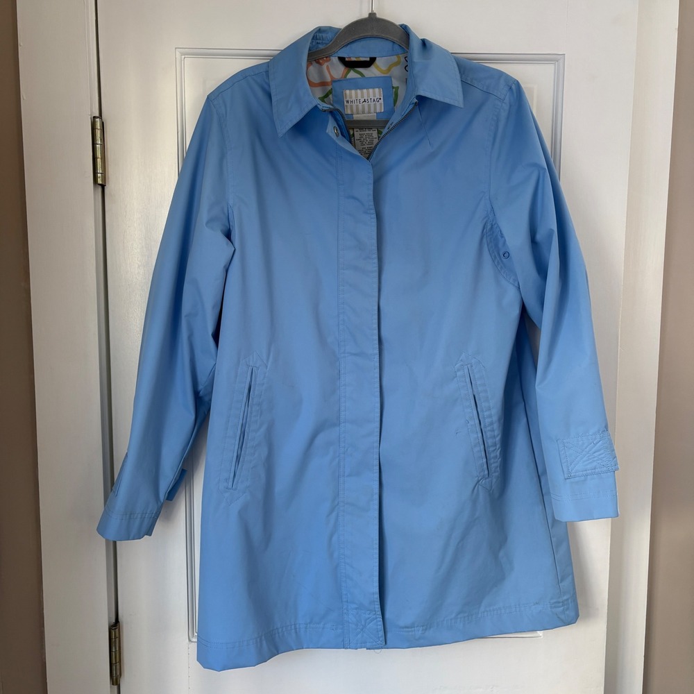 White Stag‎ Womens Blue Zip Front Rain Jacket Floral Lined WS361601 M 8/10